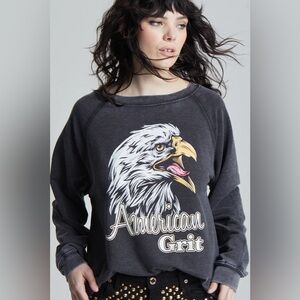 Recycled Karma Black Graphic Sweatshirt with Eagle Print